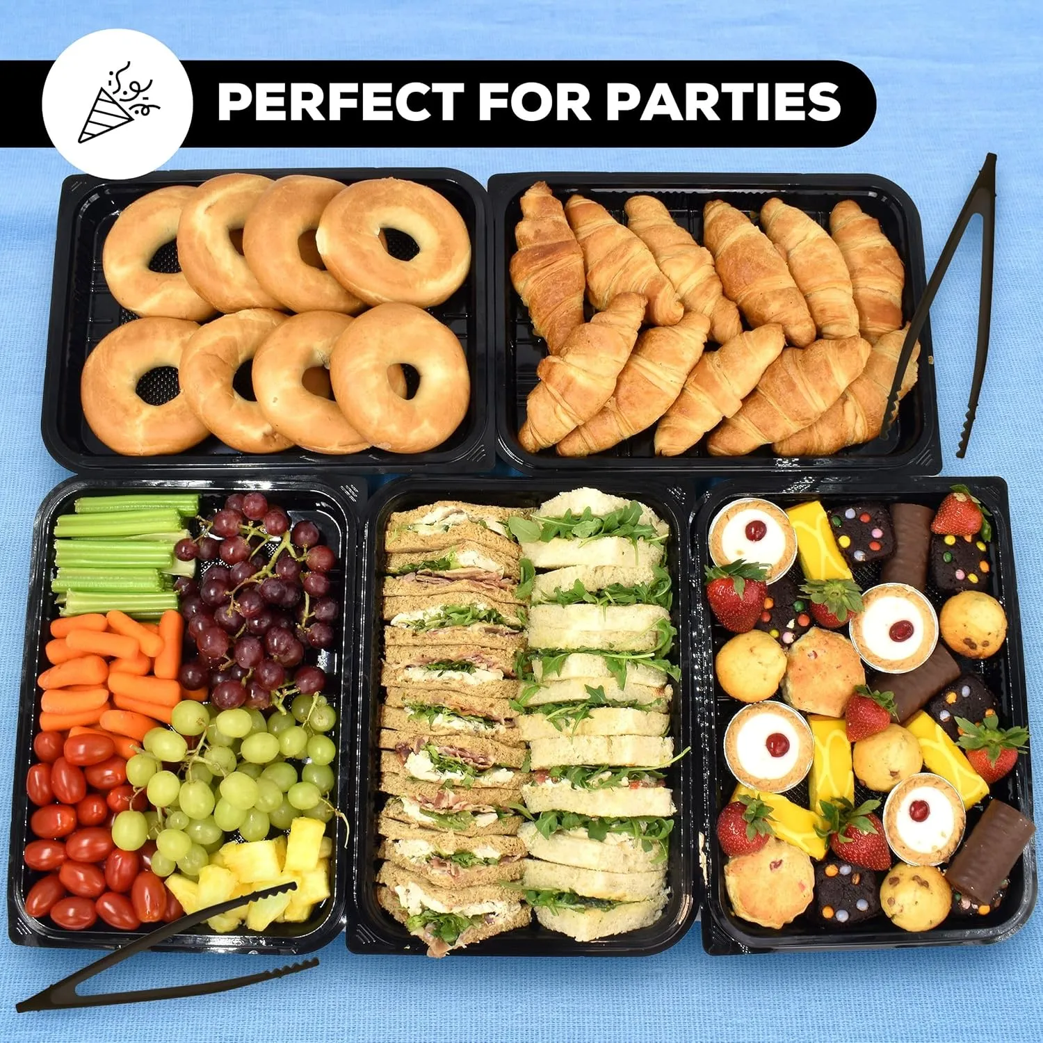 10 Pack Catering Trays with Lids  13" Serving Tray with Lid, Heavy Duty Recyclable Plastic Party Platters for Catering, Buffet, Picnics & Events  Food Trays with Clear Lid (13.39  9.84  2.95 inch)