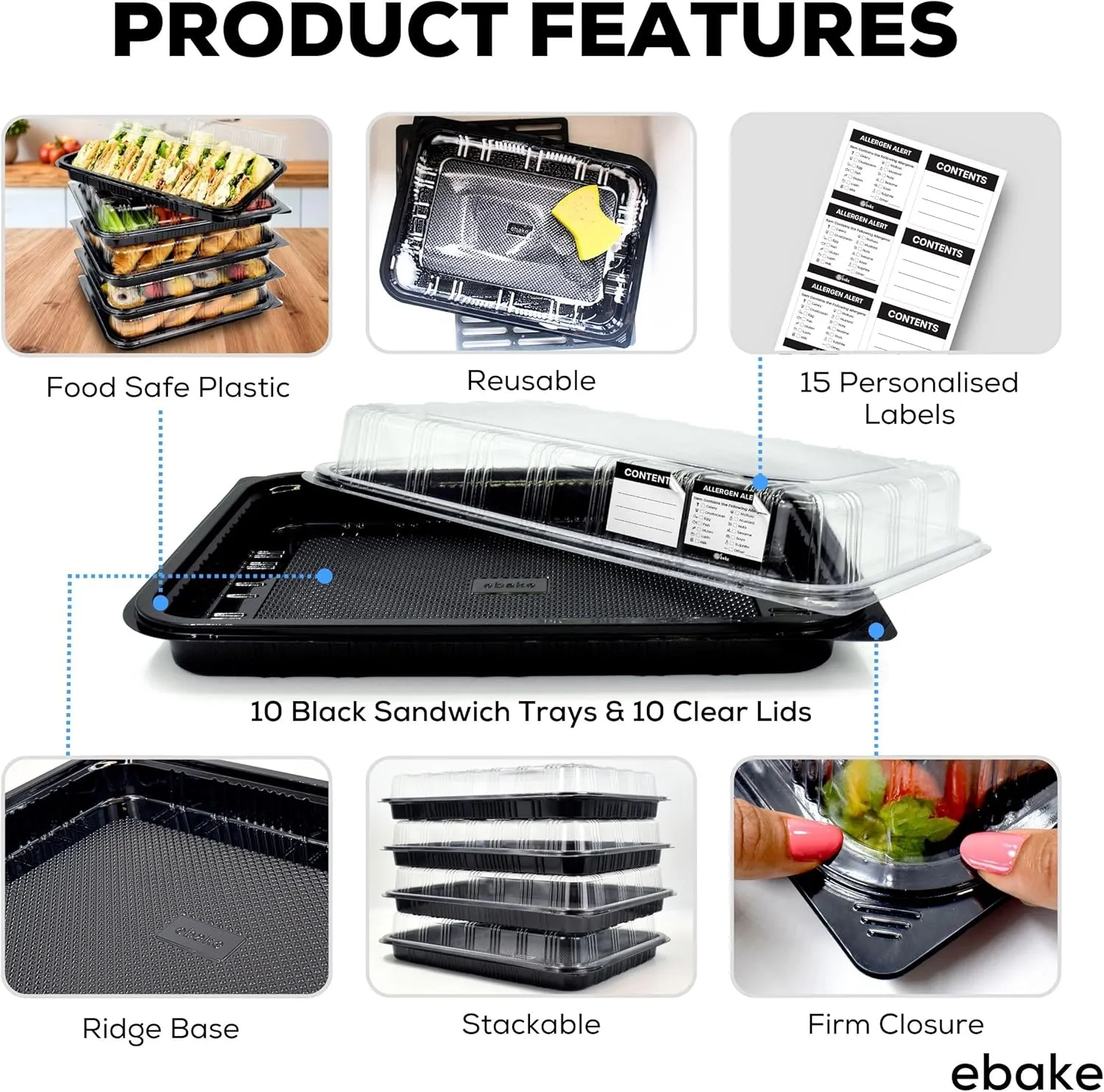 10 Pack Catering Trays with Lids  13" Serving Tray with Lid, Heavy Duty Recyclable Plastic Party Platters for Catering, Buffet, Picnics & Events  Food Trays with Clear Lid (13.39  9.84  2.95 inch)