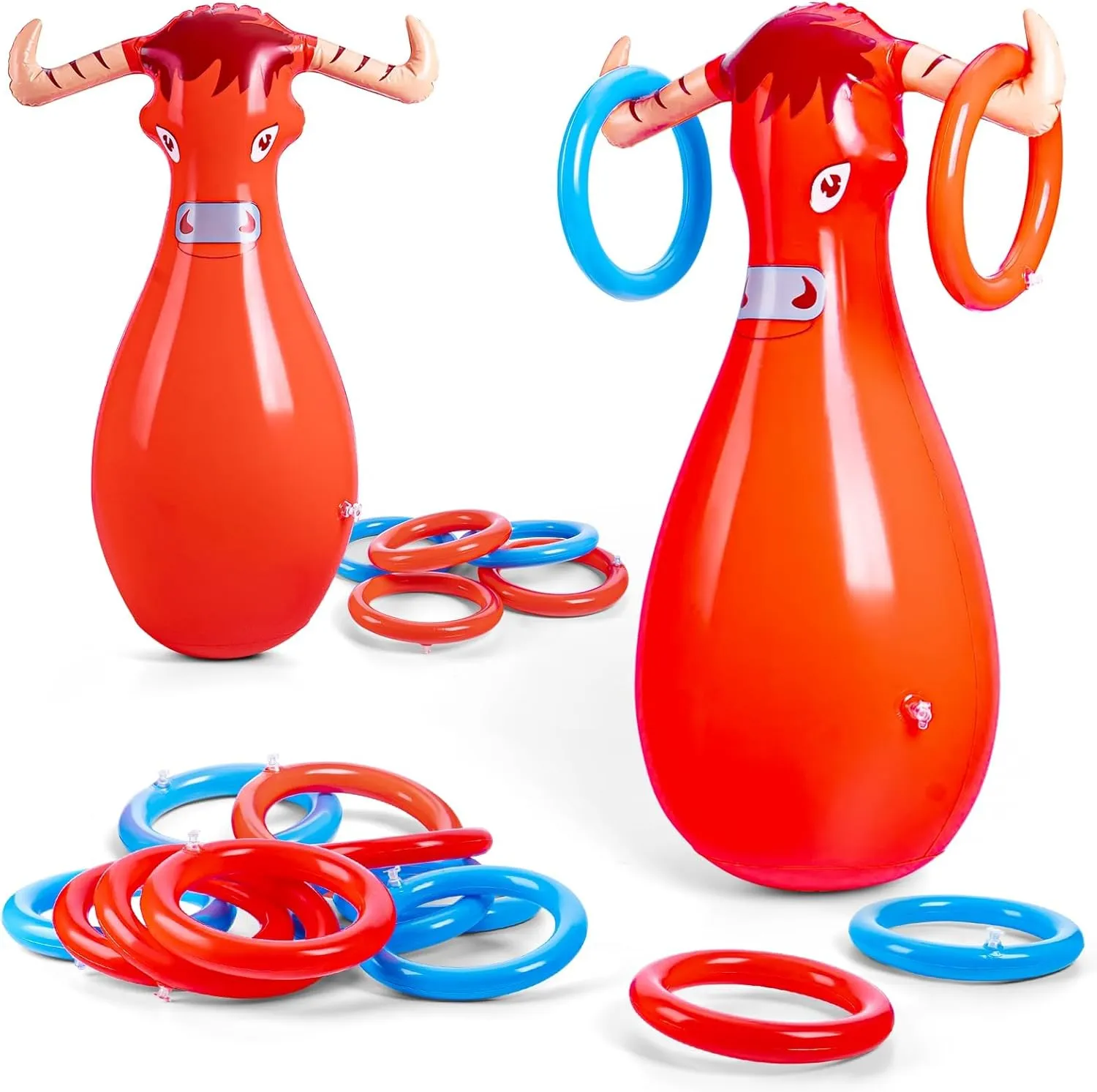 2PCS Inflatable Bull Ring Toss Game Set, Summer Outdoor Inflatable Bull Toss Ring Game for Kids Games Rodeo Party Favors