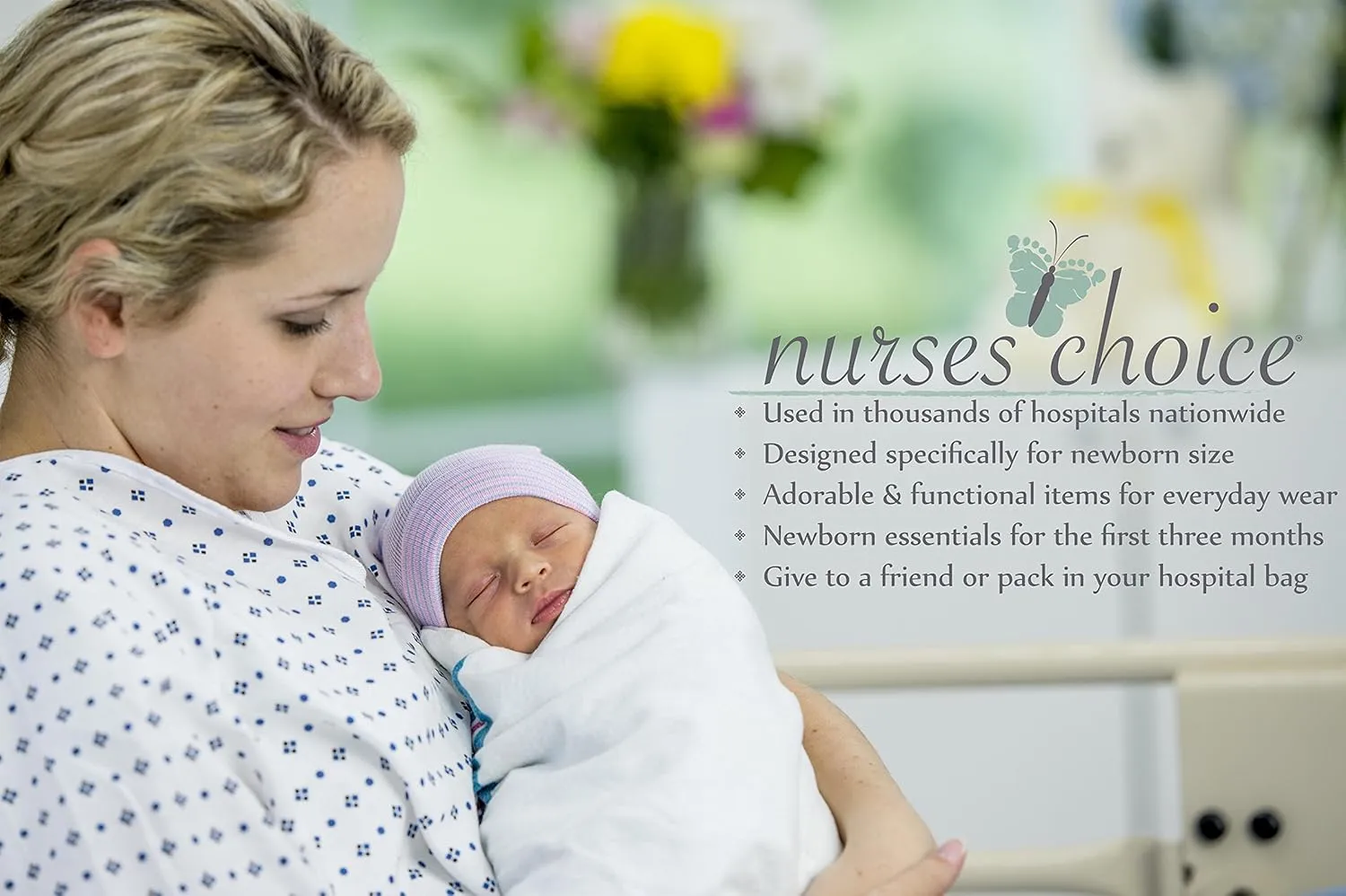 5 Piece Hospital Hat & Mitten Set for Newborn Baby (Girl)