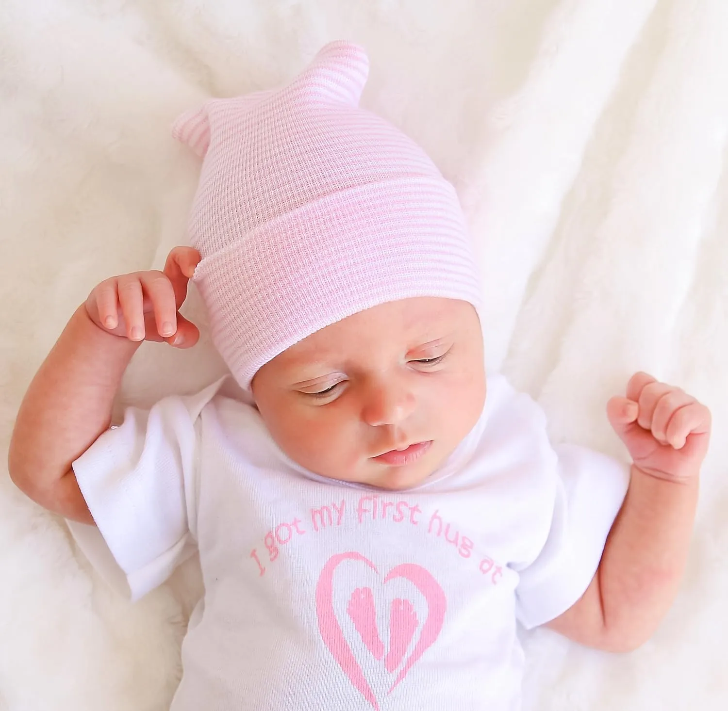 5 Piece Hospital Hat & Mitten Set for Newborn Baby (Girl)