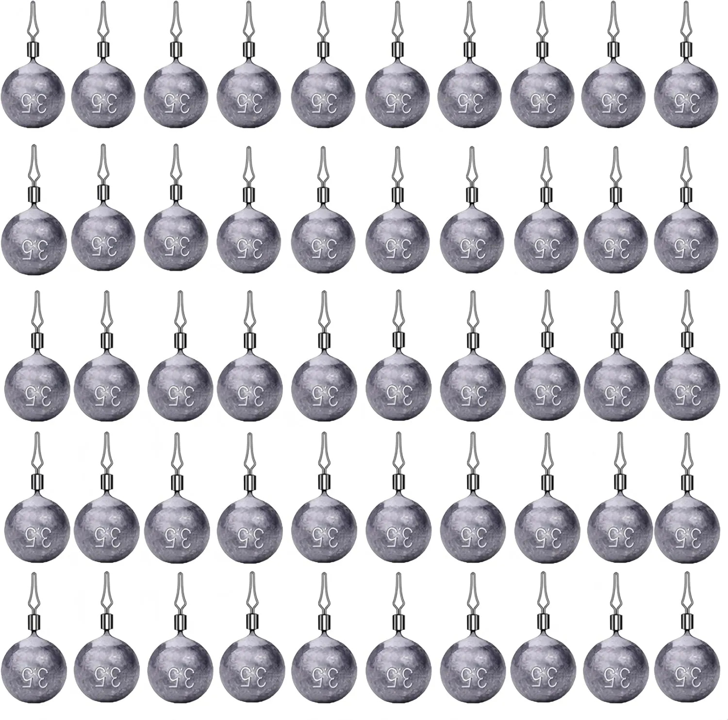 50Pcs Round Fishing Weights Sinkers Ball Fishing Weights Casting Drop Shot Sinkers Catfishing Sinkers Lead Weights Sinkers with Barrel Swivels for Saltwater Freshwater Fishing-(3.5-10g)