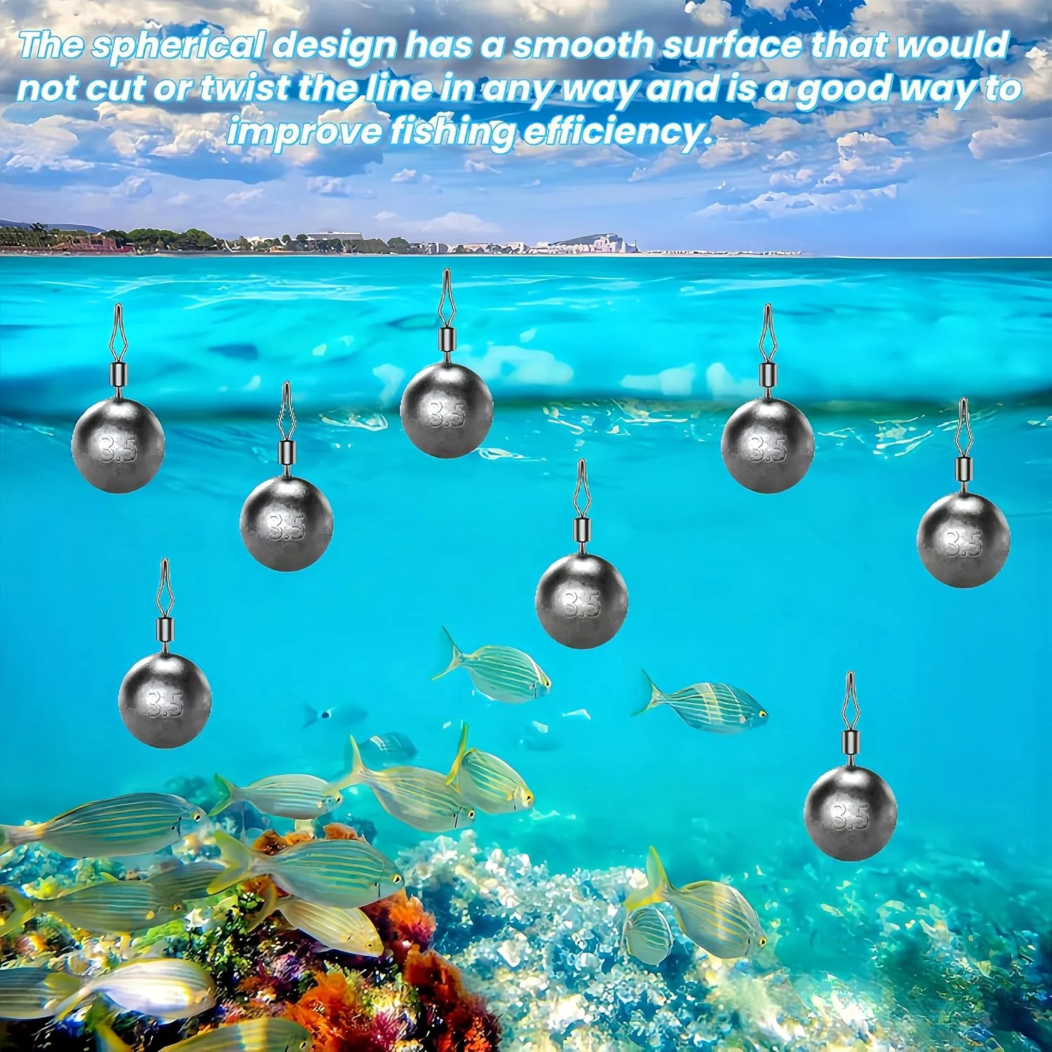 50Pcs Round Fishing Weights Sinkers Ball Fishing Weights Casting Drop Shot Sinkers Catfishing Sinkers Lead Weights Sinkers with Barrel Swivels for Saltwater Freshwater Fishing-(3.5-10g)