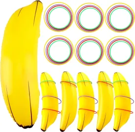 6 Set Inflatable Banana Ring Toss Game Includes 6 Pcs Inflatable Bananas 24 Pcs Plastic Ring Toss for Summer Pool Bachelor Party Game Bridal Shower Engagement Party Decor