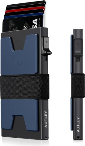 AUTLEY Slim Wallet For Men, Rfid Blocking Mens Wallet, Minimalist Wallet For Men, Pop Up Credit Card Holder with Cash Band (Blue Black)