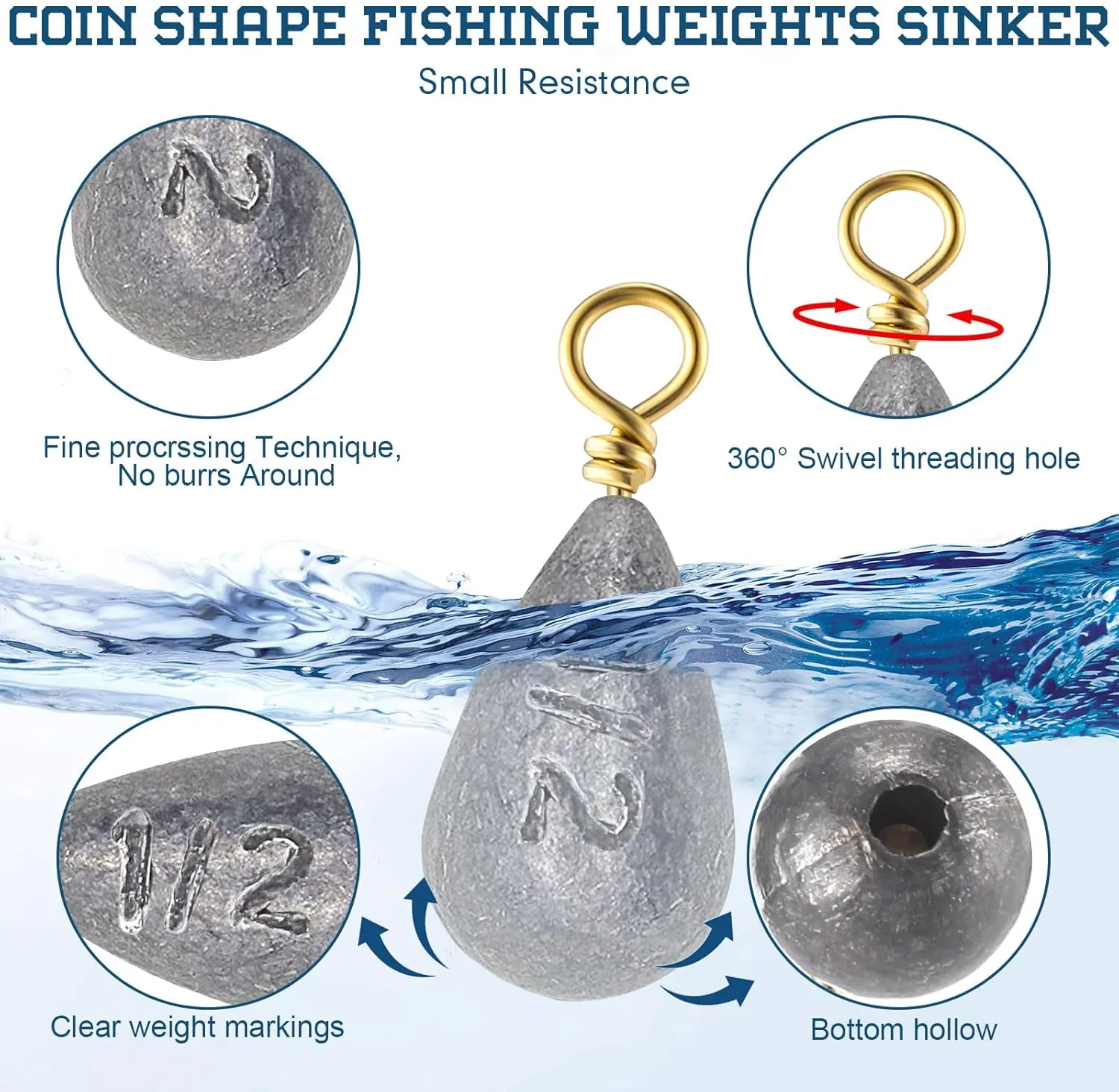 Bell Fishing Weights Sinkers Drop Shaped Fishing Sinkers Catfish Weights for Ocean Saltwater Surf Bass Fishing Casting Gear Tackle Includes