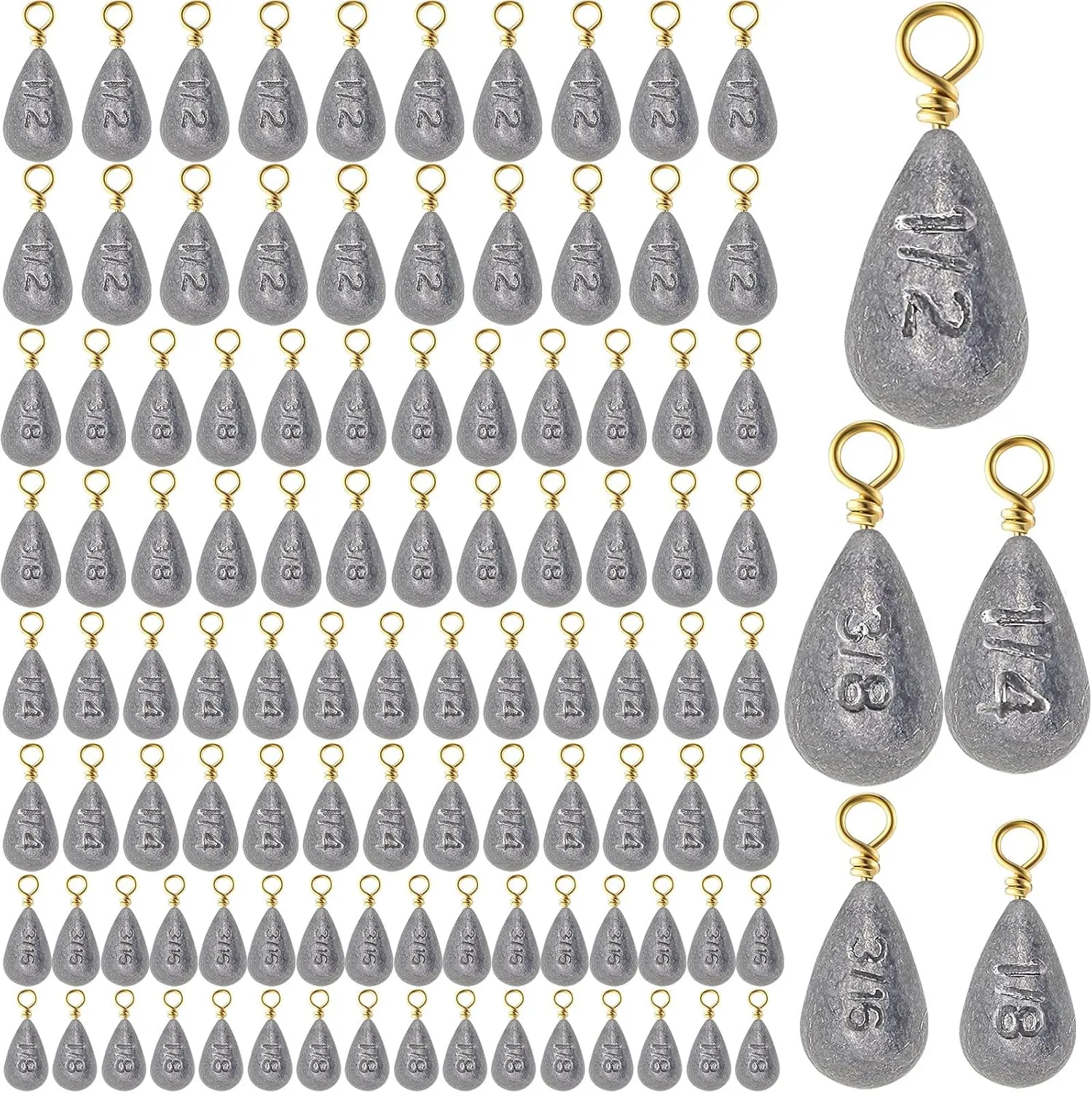 Bell Fishing Weights Sinkers Drop Shaped Fishing Sinkers Catfish Weights for Ocean Saltwater Surf Bass Fishing Casting Gear Tackle Includes