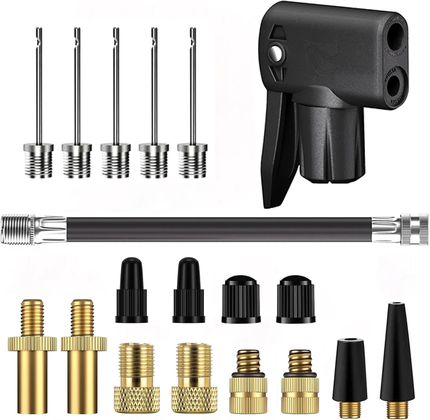 Bike Valve Adapter Bicycle DV AV SV Converter Ball Pump Needle Inflation Needle Set with Presta & Schrader Valve Adapter and Extension Air Tube for All Bike Ball and Inflatable Equipment