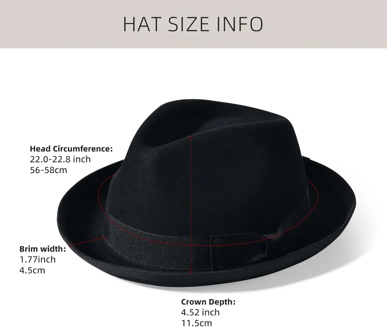 Black Wool Fedora Hat for Men Wide Brim Felt Fedora Hats Mens Trilby Hats with Rolled Brim Classic Panama Dress Hats