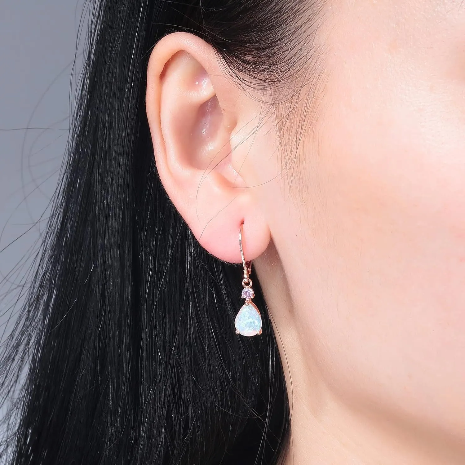 CiNily Leverback Opal Dangle Drop Earrings For Women Girls 14K Gold Plated Teardrop Earrings