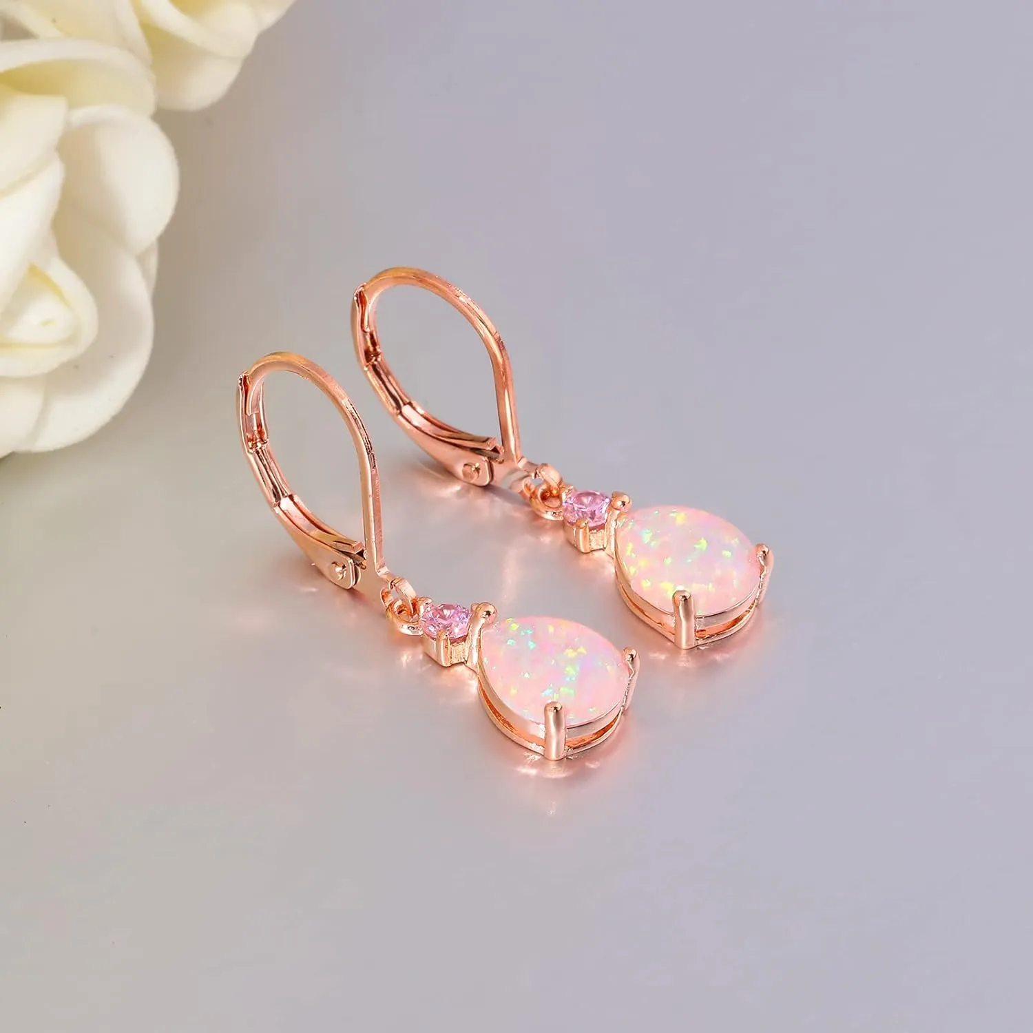 CiNily Leverback Opal Dangle Drop Earrings For Women Girls 14K Gold Plated Teardrop Earrings