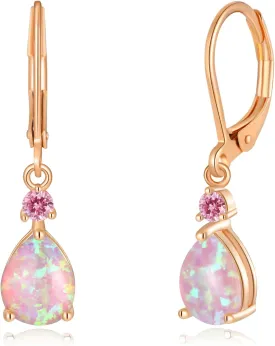 CiNily Leverback Opal Dangle Drop Earrings For Women Girls 14K Gold Plated Teardrop Earrings