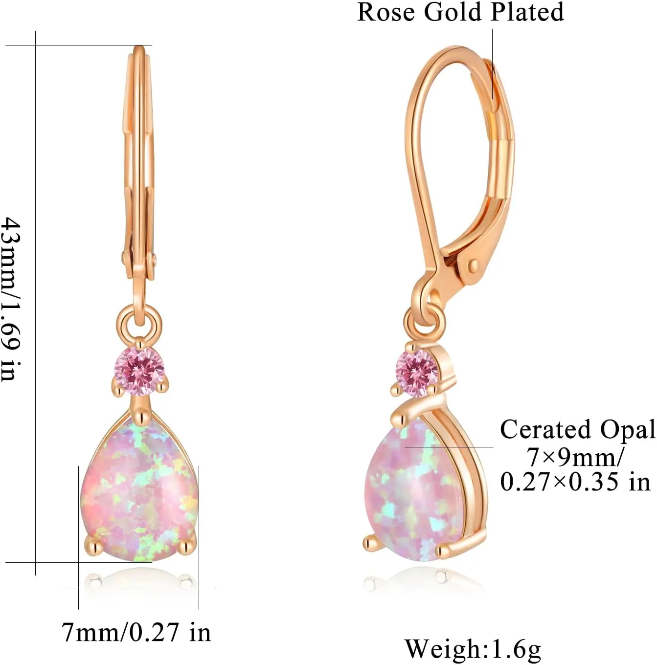 CiNily Leverback Opal Dangle Drop Earrings For Women Girls 14K Gold Plated Teardrop Earrings