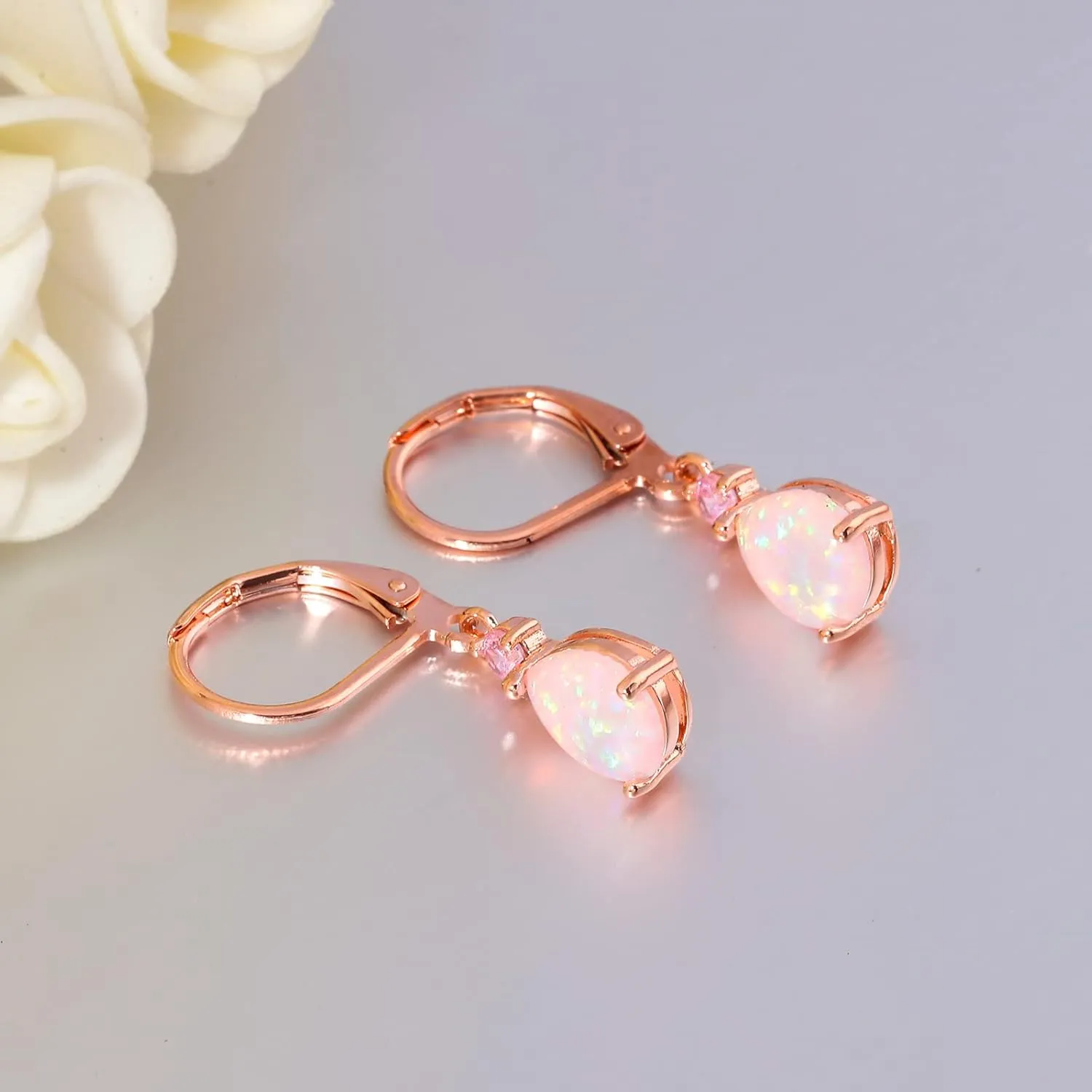 CiNily Leverback Opal Dangle Drop Earrings For Women Girls 14K Gold Plated Teardrop Earrings