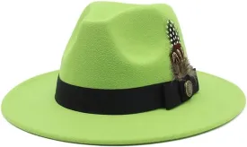 DHAEY Gentleman Classical British Jazz Feather Hat Decorated Face Woolen Hat, Autumn and Winter Woolen Felt Hat Luopan Caps & Hats (Color : Fruit Green, Size : 56-58cm)