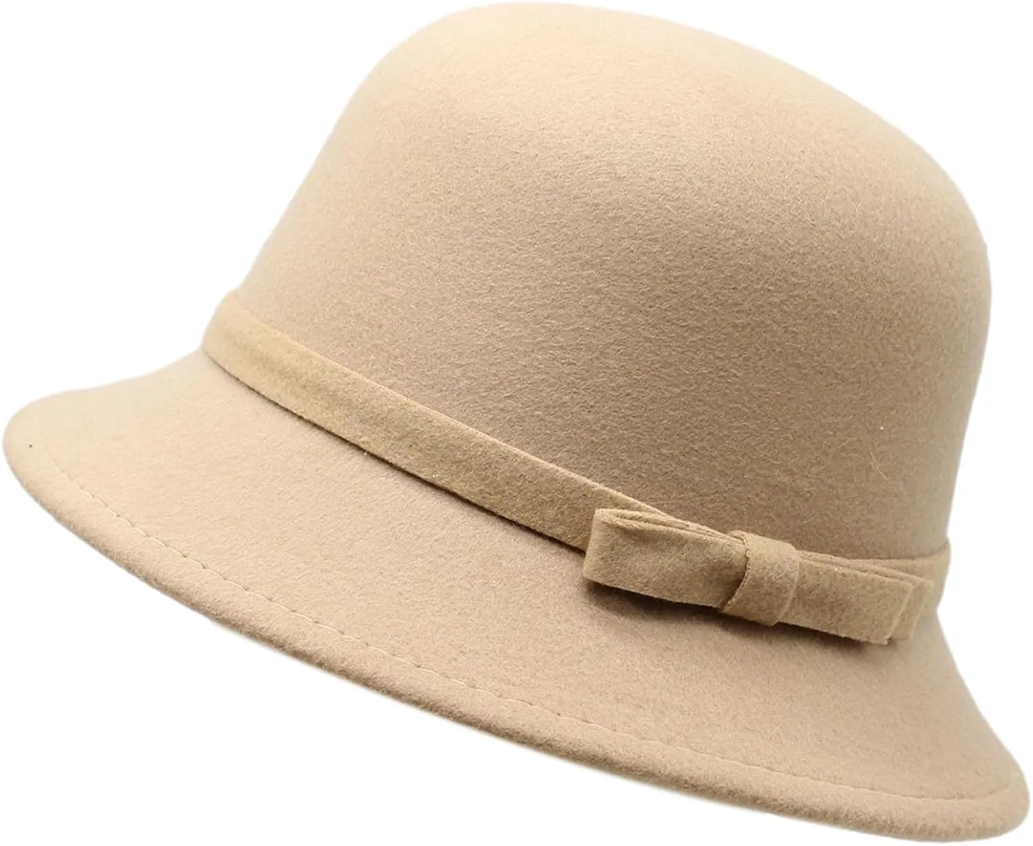 Elegant British Felt Hat Ladies Christmas Carnivals Hat with Bowknot Hat Band Hat for Outdoor Camel