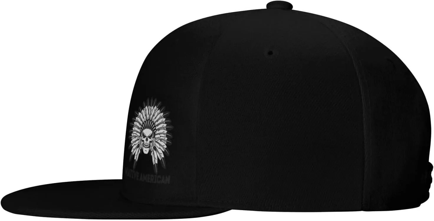 Feather Native,Native American Flat Brim Baseball Cap,Snapback Hat Adjustable Trucker Hats for Men & Women,Black