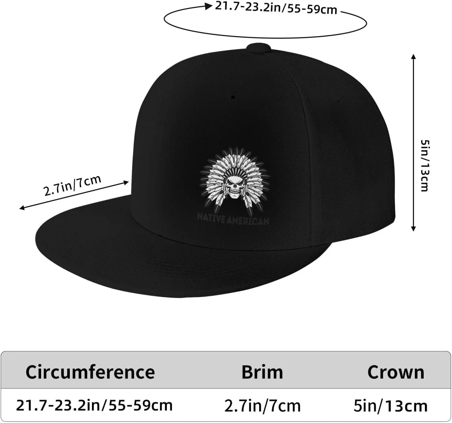 Feather Native,Native American Flat Brim Baseball Cap,Snapback Hat Adjustable Trucker Hats for Men & Women,Black
