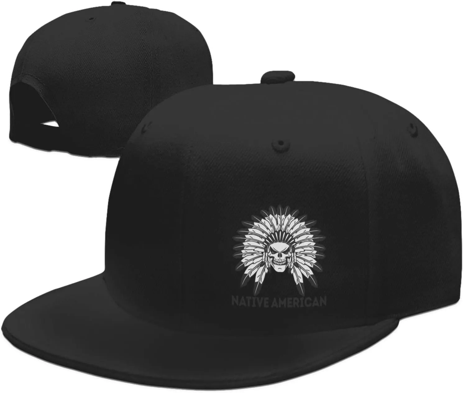 Feather Native,Native American Flat Brim Baseball Cap,Snapback Hat Adjustable Trucker Hats for Men & Women,Black
