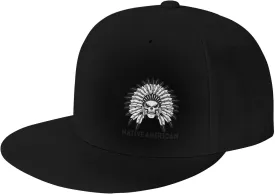 Feather Native,Native American Flat Brim Baseball Cap,Snapback Hat Adjustable Trucker Hats for Men & Women,Black