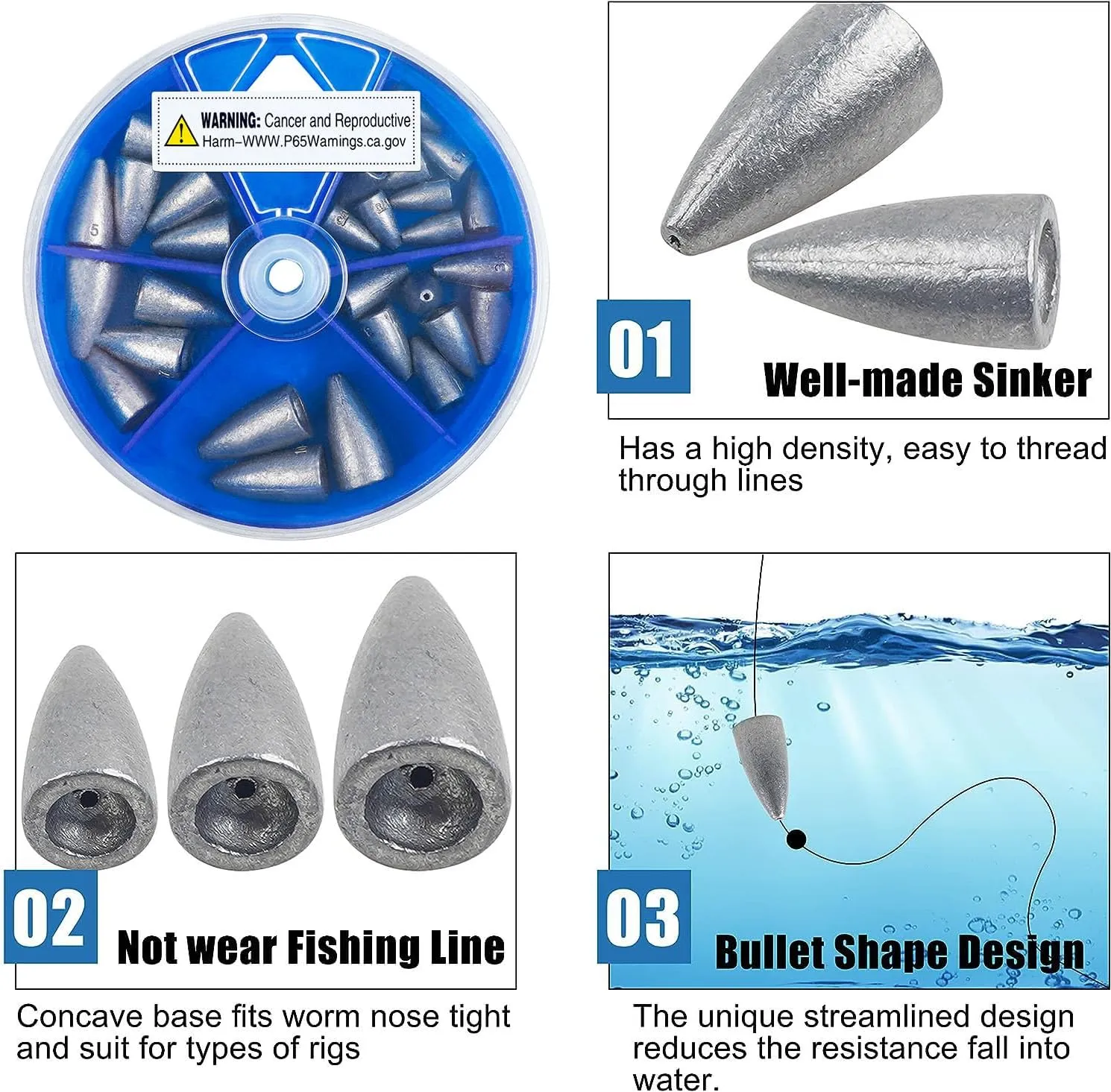 Fishing Weights Kit 29/83pcs Bullet Fishing Weights for Bass Fishing Texas Rigs Worm Weights Fishing Sinkers Freshwater Saltwater Fishing Tackle