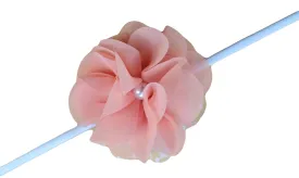Girls Pearl Chiffon Flower Elastic Headband (DARK PINK)