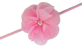 Girls Pearl Chiffon Flower Elastic Headband (LIGHT PINK)