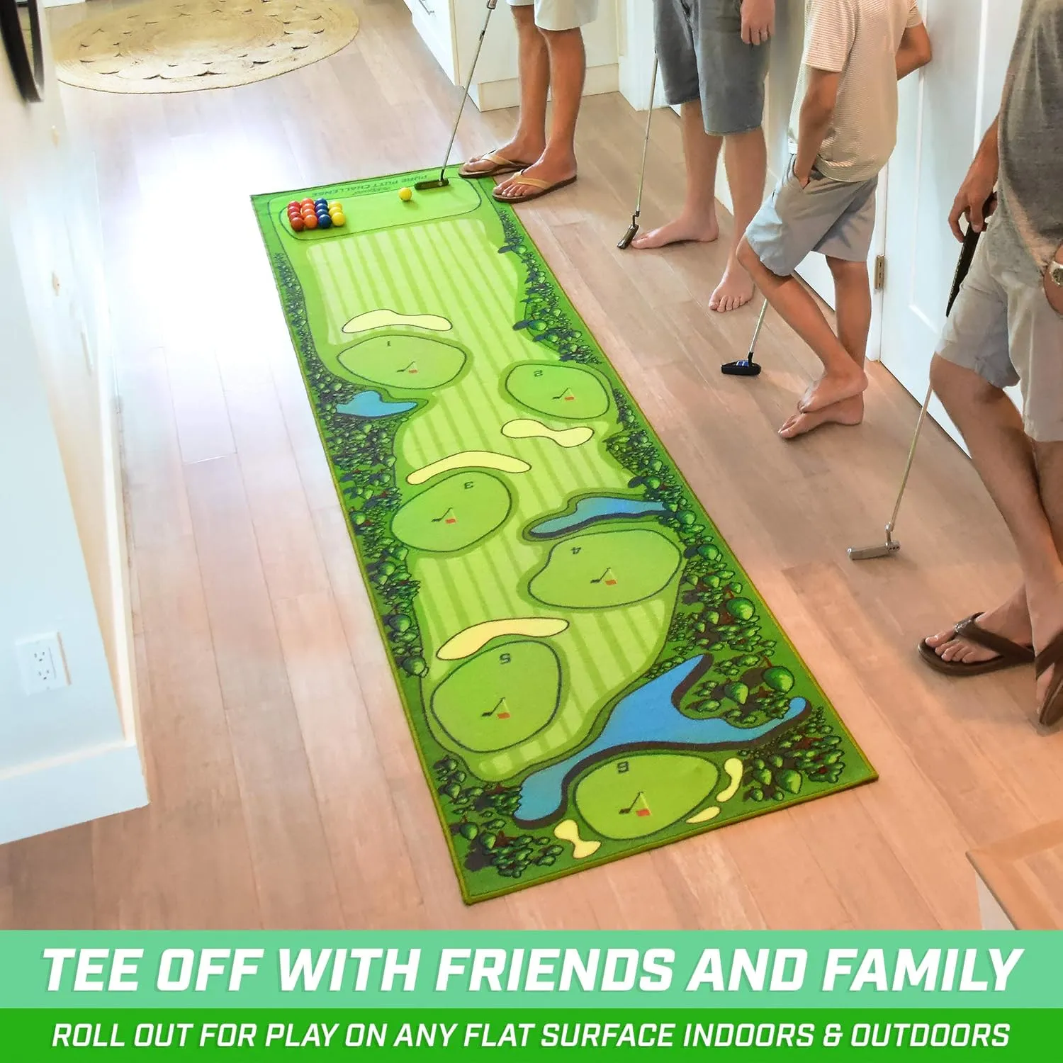 GoSports Pure Putt Challenge Putting Games - Huge 10ft Putting Green Rug with 16 Golf Balls & Scorecard, 2-4 Player Indoor or Outdoor Games for All Skill Levels