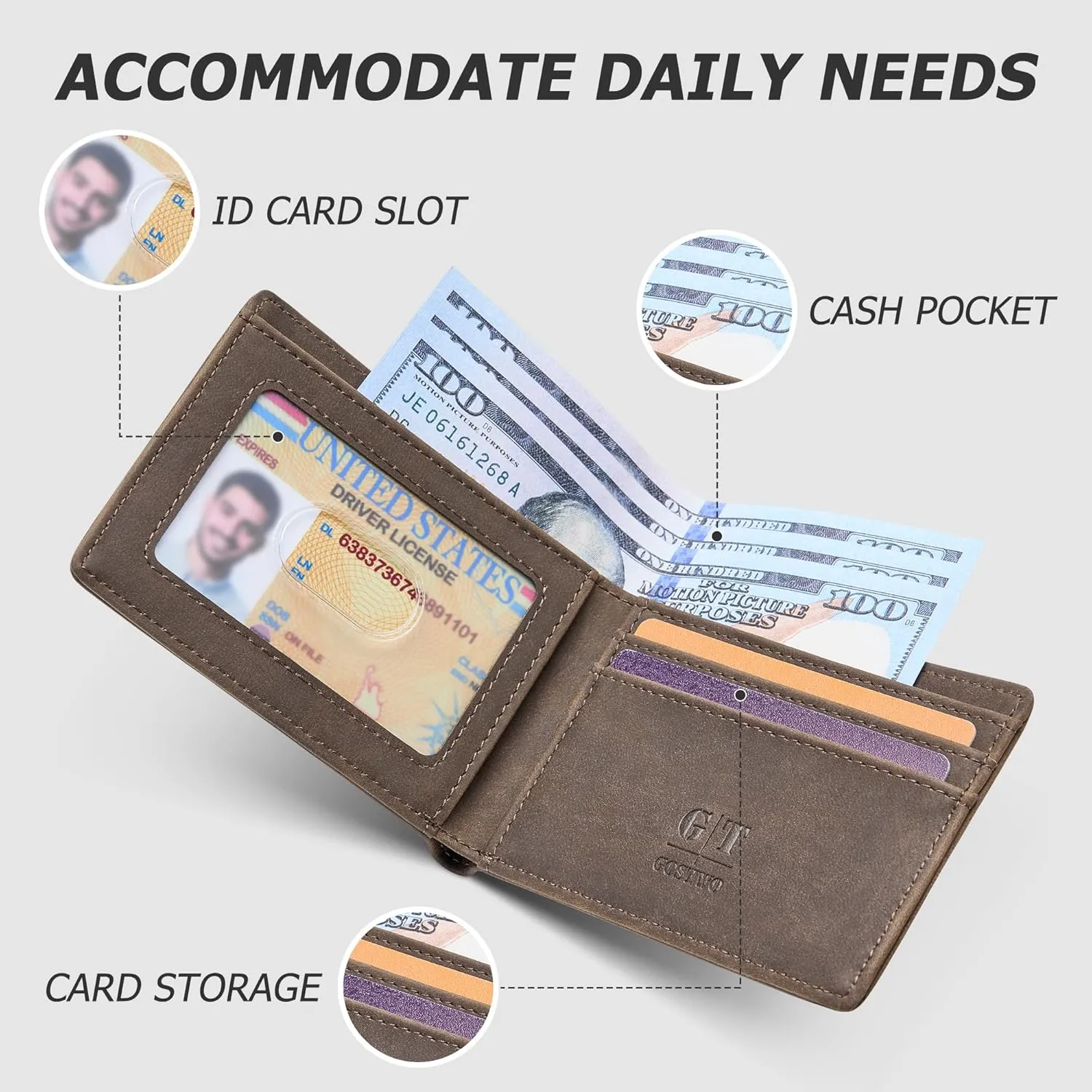 Gostwo Slim Wallet for Men Minimalist Leather ID Window Front Pocket Bifold Wallet