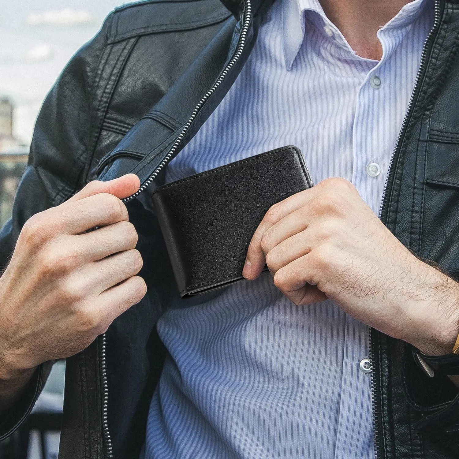 Gostwo Slim Wallet for Men Minimalist Leather ID Window Front Pocket Bifold Wallet