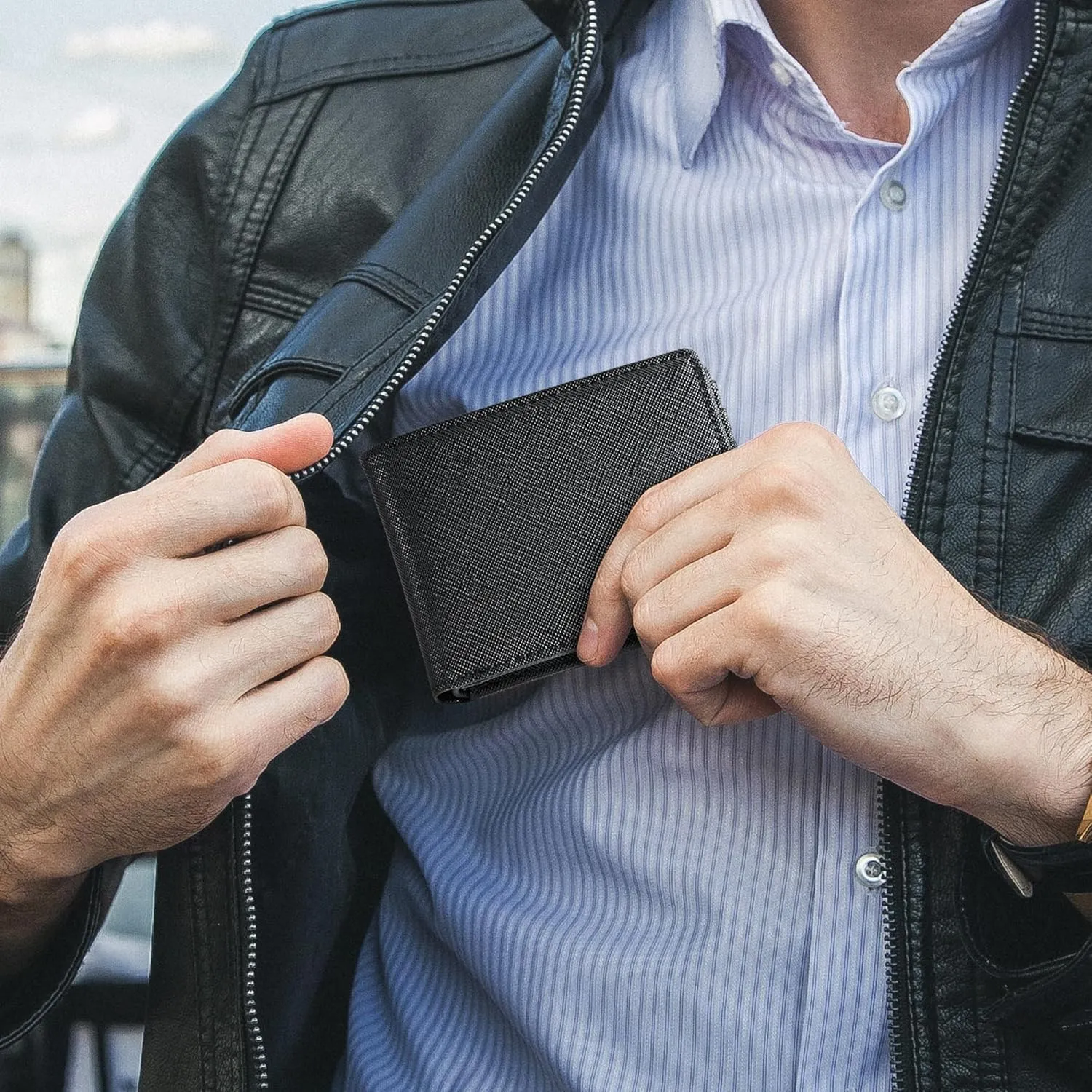 Gostwo Slim Wallet for Men Minimalist Leather ID Window Front Pocket Bifold Wallet