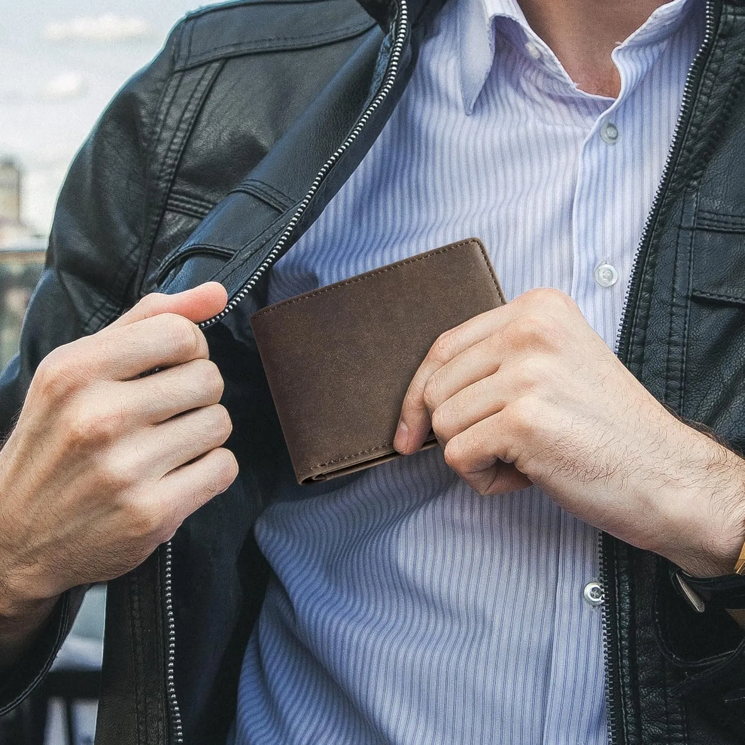 Gostwo Slim Wallet for Men Minimalist Leather ID Window Front Pocket Bifold Wallet