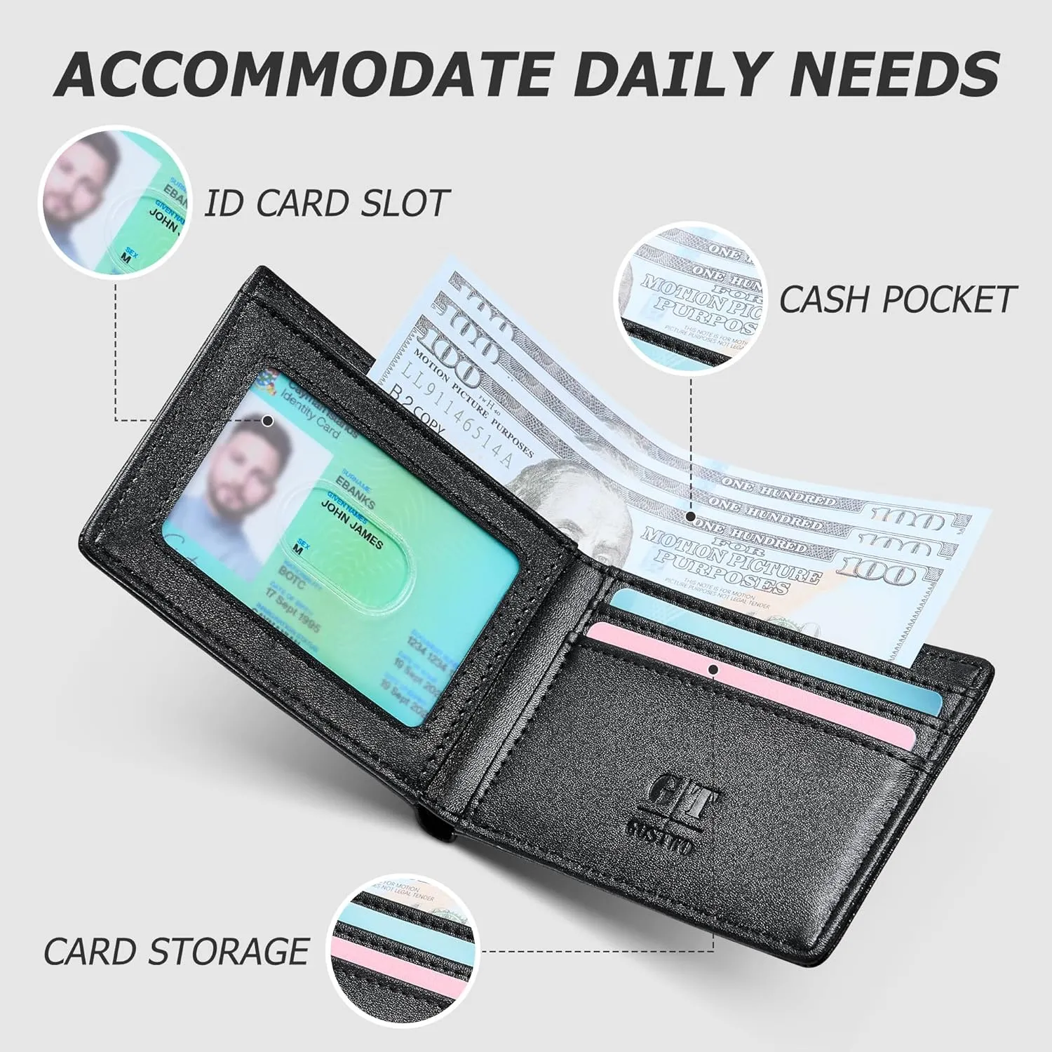Gostwo Slim Wallet for Men Minimalist Leather ID Window Front Pocket Bifold Wallet