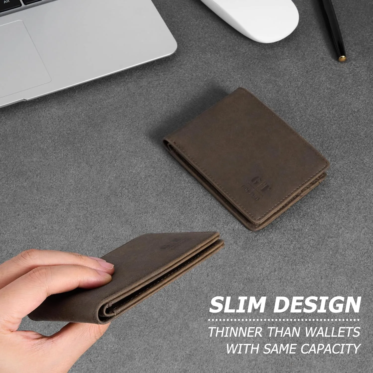 Gostwo Slim Wallet for Men Minimalist Leather ID Window Front Pocket Bifold Wallet