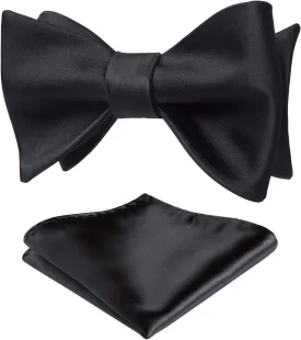 HISDERN Bow Ties for Men Solid Color Self Tie Bow Tie Pocket Square Set Classic Formal Satin Bowties for Tuxedo Wedding Party