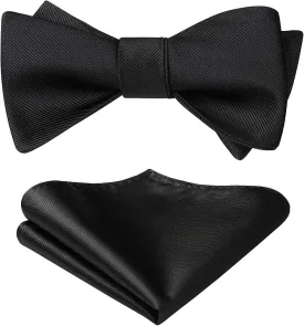 HISDERN Bow Ties for Men Solid Color Self Tie Bow Tie Pocket Square Set Classic Formal Satin Bowties for Tuxedo Wedding Party