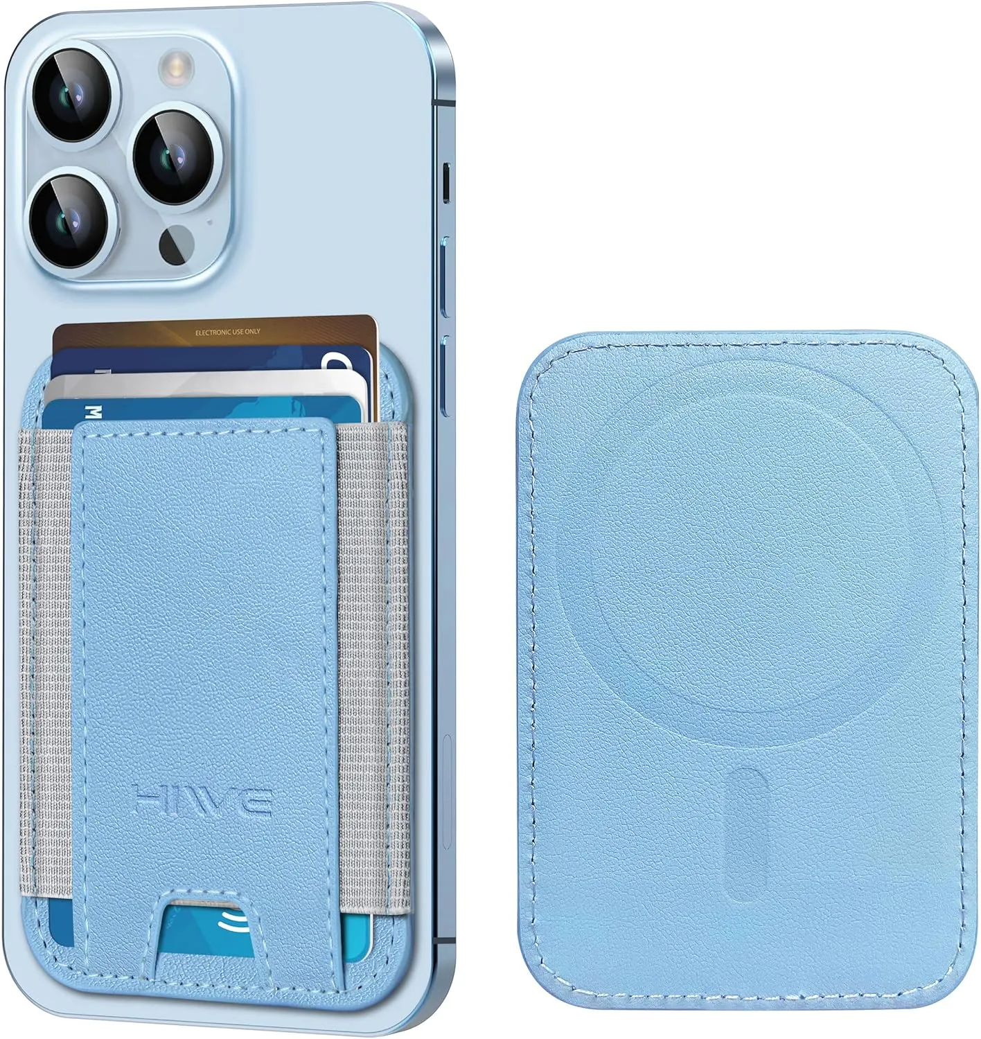 HiWe for MagSafe Wallet, Strongest Magnetic Wallet for iPhone 16/15/14/13/12 Series, 7 Cards Holder, Magnetic Phone Wallet, Leather Minimalist Slim RFID for iPhone Wallet, 1 Slot, Sky Blue