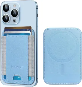 HiWe for MagSafe Wallet, Strongest Magnetic Wallet for iPhone 16/15/14/13/12 Series, 7 Cards Holder, Magnetic Phone Wallet, Leather Minimalist Slim RFID for iPhone Wallet, 1 Slot, Sky Blue