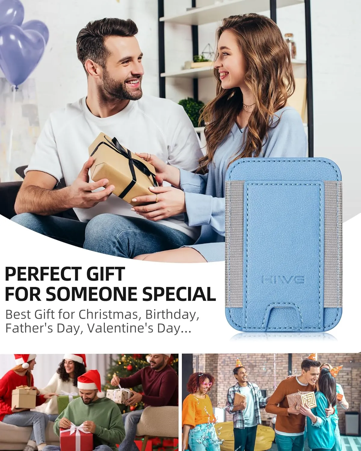 HiWe for MagSafe Wallet, Strongest Magnetic Wallet for iPhone 16/15/14/13/12 Series, 7 Cards Holder, Magnetic Phone Wallet, Leather Minimalist Slim RFID for iPhone Wallet, 1 Slot, Sky Blue