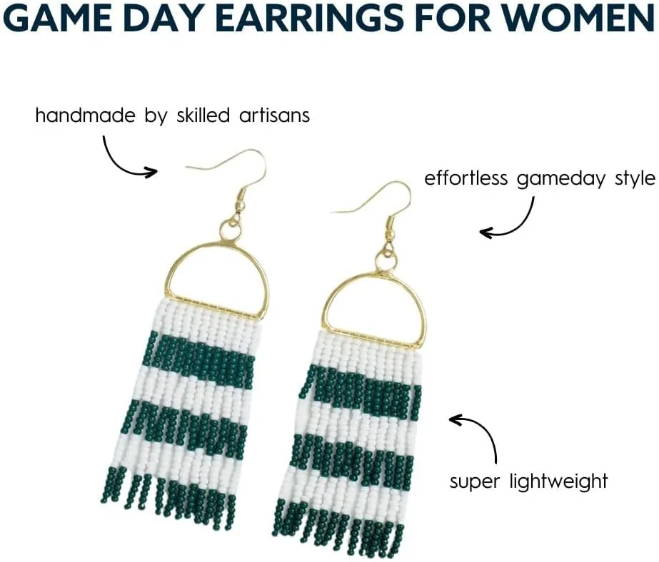 INK ALLOY Game Day Earrings for Women, Beaded Fringe Earrings for Football Gameday Outfits, Handmade Jewelry for College Students, Team Gifts, Teachers, Football Moms