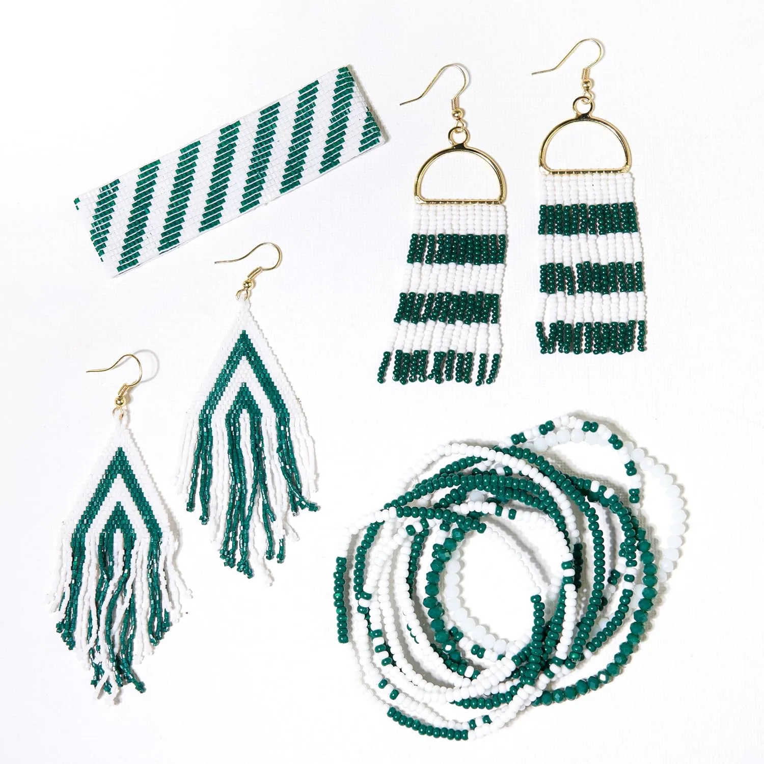 INK ALLOY Game Day Earrings for Women, Beaded Fringe Earrings for Football Gameday Outfits, Handmade Jewelry for College Students, Team Gifts, Teachers, Football Moms