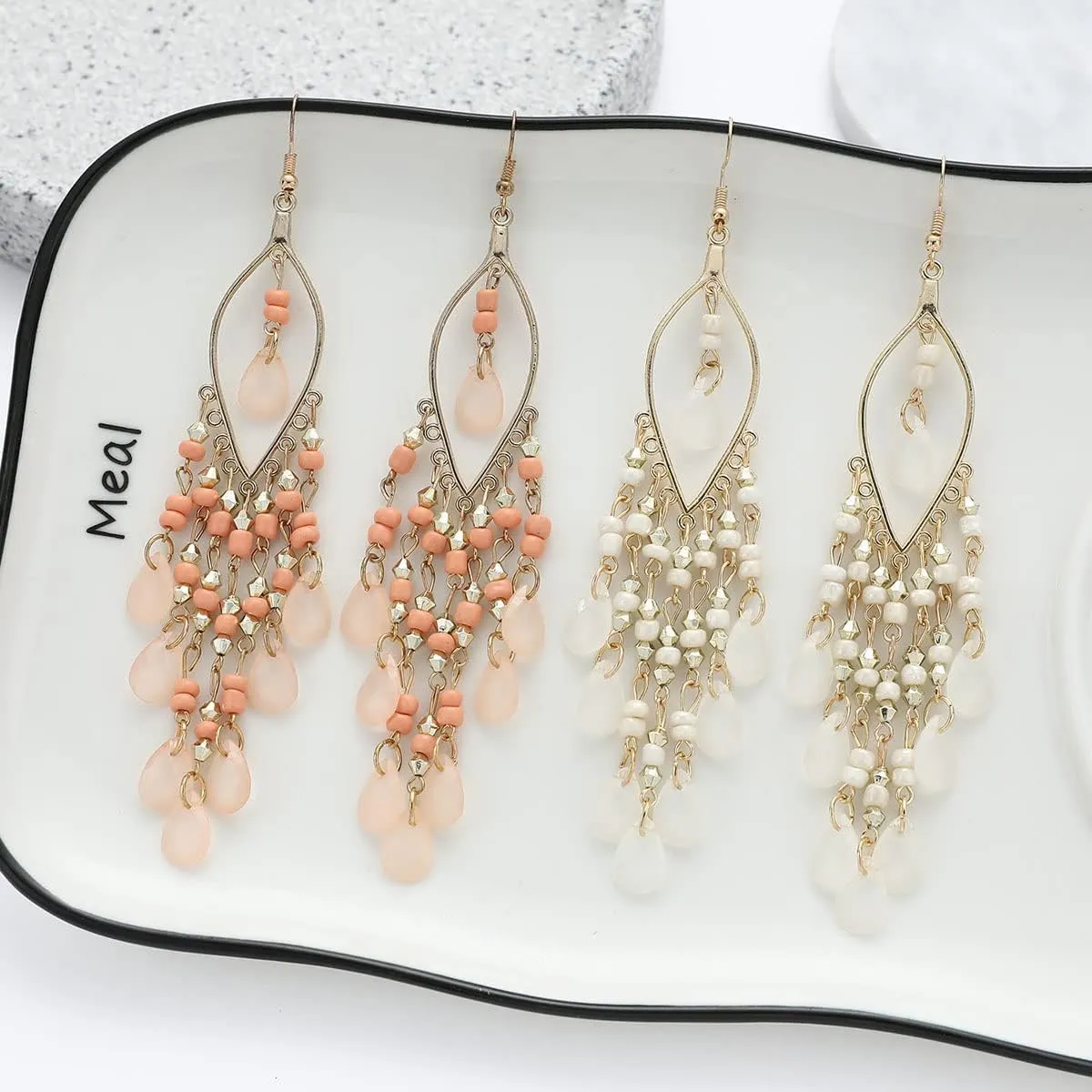 Long Beaded Tassel Earrings Bohemia Native Tassel Drop Earrings Handmade Seed Bead Tribal Dangle Earrings Boho Multicolor Crystal Beaded Tassel Earrings for Women