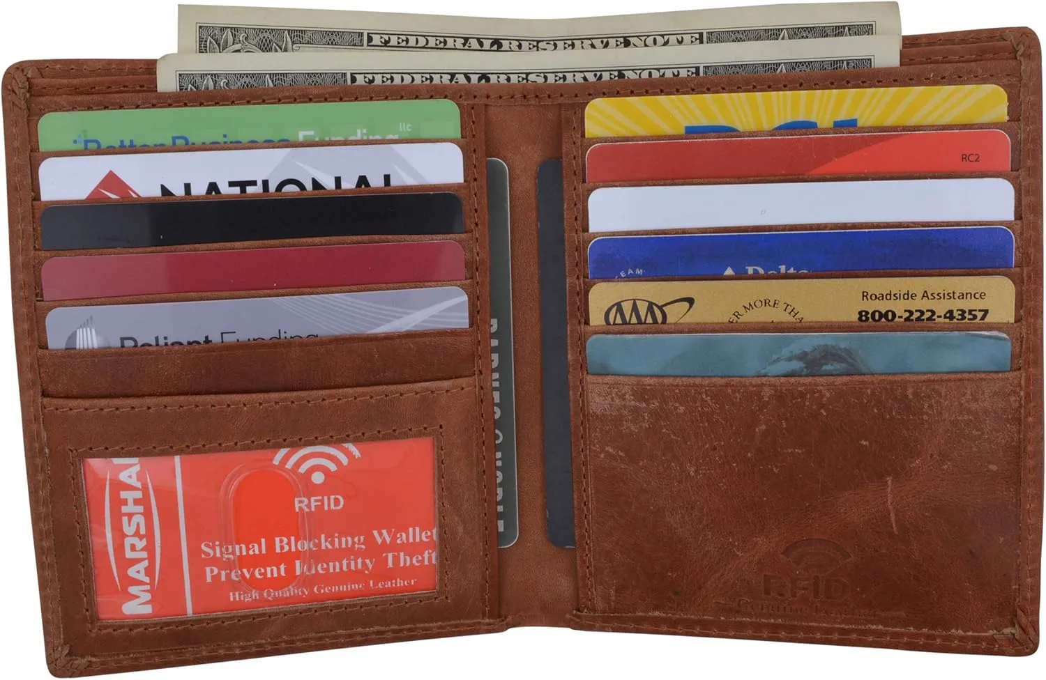 MARSHAL RFID Blocking Bifold Hipster Credit Card Wallet Premium Lambskin Leather (Antique)