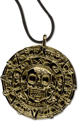 MASTER USA - COIN - Coin Necklace, Antique Gold Alloy Metal Medallion, Includes Black Nylon Neck Cord, Perfect for Cosplay, Pirates, Caribbean, Aztec, Skull, Fantasy - COIN, Small