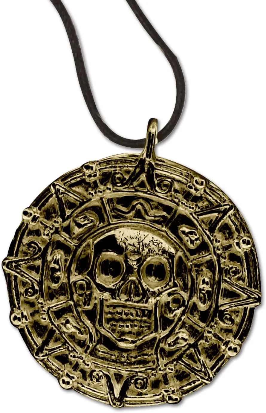MASTER USA - COIN - Coin Necklace, Antique Gold Alloy Metal Medallion, Includes Black Nylon Neck Cord, Perfect for Cosplay, Pirates, Caribbean, Aztec, Skull, Fantasy - COIN, Small
