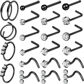 ONESING 23-40 Pcs Gold Nose Rings & Studs - 18G & 20G Nose Piercing Jewelry - L Shape, Hoop & Screw Body Jewelry for Women & Men
