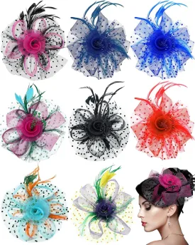 Patelai 8 Pieces Fascinators Hats for Tea Party Women Girls Flower Feathers Mesh Hat for Cocktail Party Church Wedding