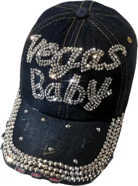 Popfizzy Bling Las Vegas Baby Hat, Rhinestone Baseball Cap for Women, Las Vegas Souvenir, Bedazzled Gifts