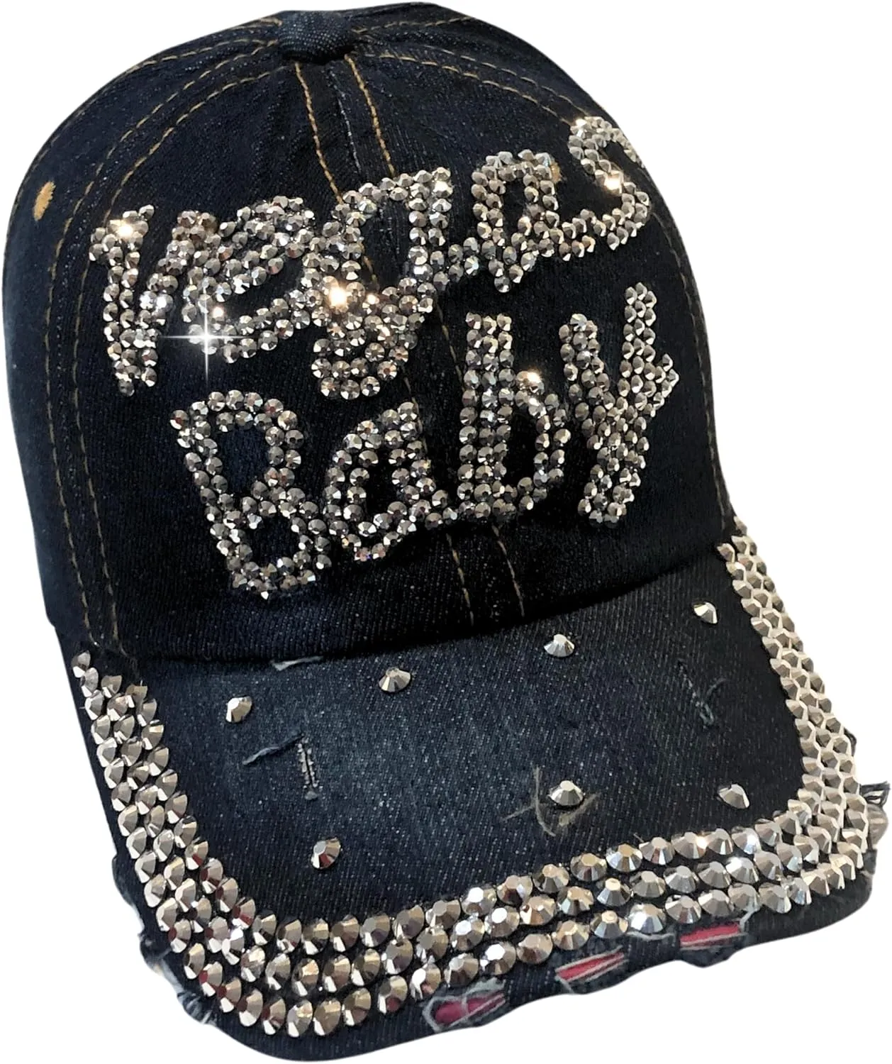 Popfizzy Bling Las Vegas Baby Hat, Rhinestone Baseball Cap for Women, Las Vegas Souvenir, Bedazzled Gifts