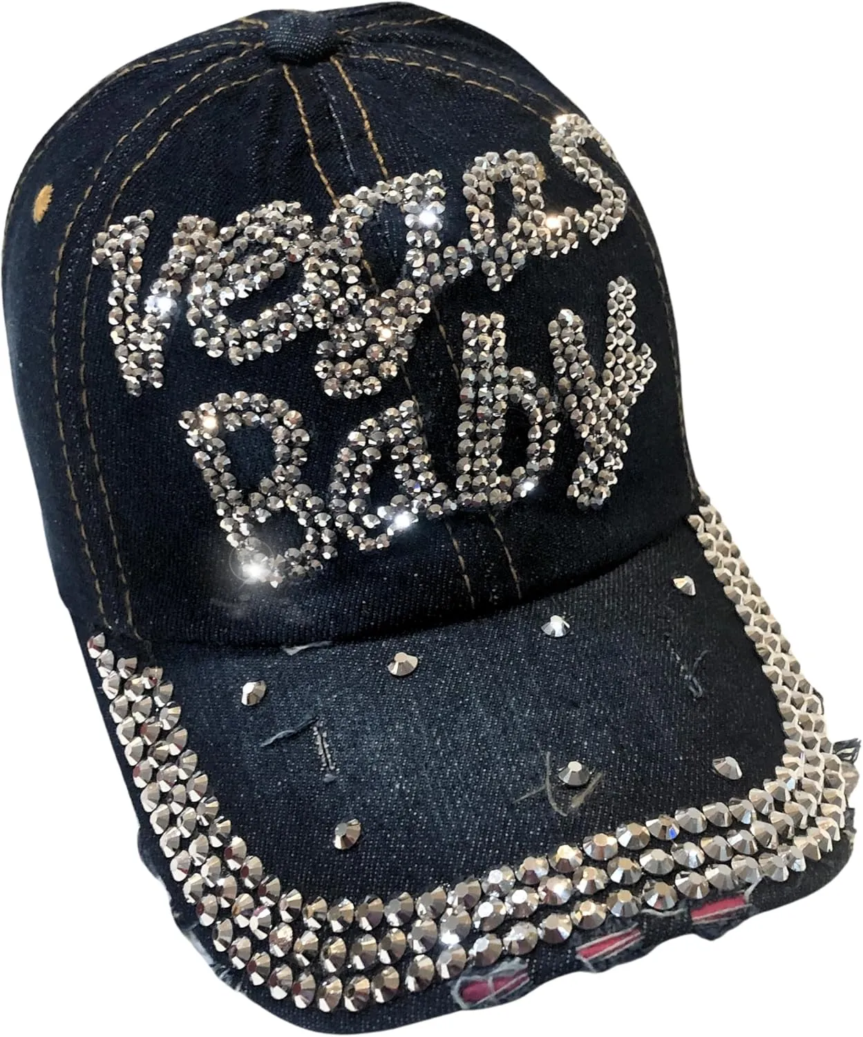 Popfizzy Bling Las Vegas Baby Hat, Rhinestone Baseball Cap for Women, Las Vegas Souvenir, Bedazzled Gifts